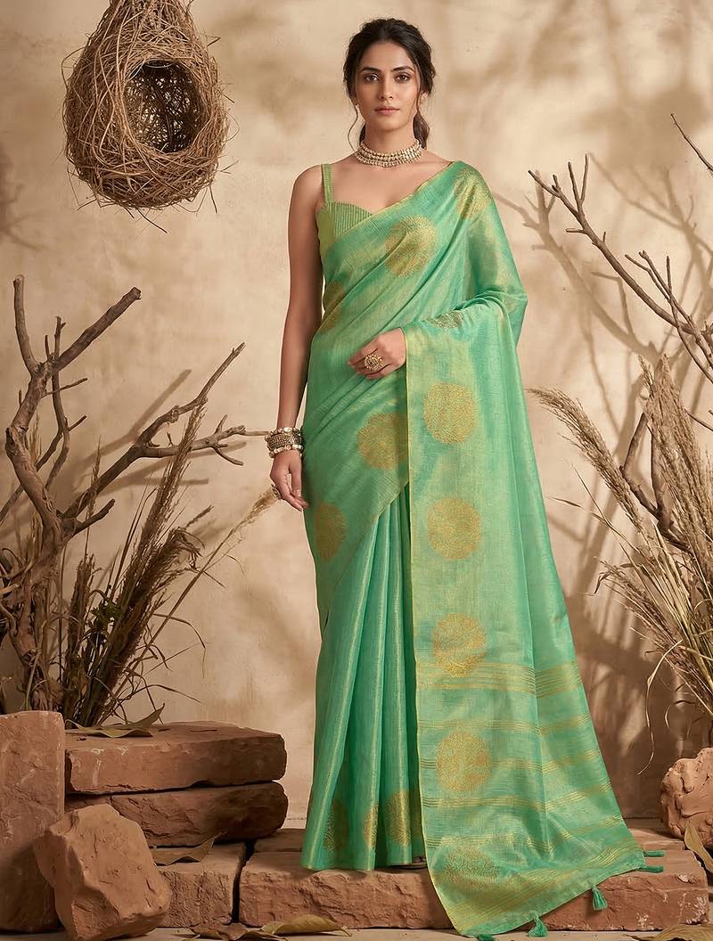 Sutriti mint green tissue silk saree for women wedding festive party ethnic wear