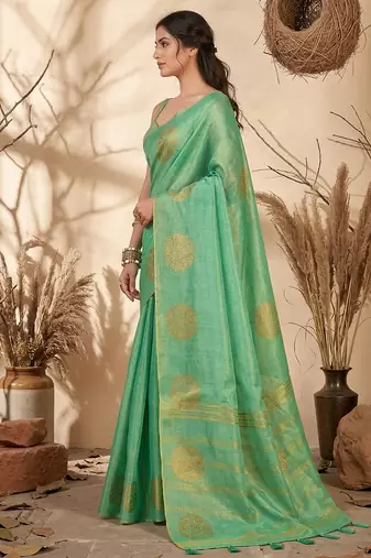 mint green tissue silk blend saree for women wedding festive party ethnic wear