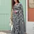Sutriti women grey & black checked linen saree with floral pallu