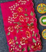 Red matka silk saree  with heavy floral embroidery border with running blouse