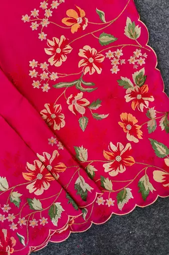 Red matka silk saree with heavy floral embroidery border with running blouse
