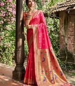 women's rani pink paithani soft silk blend saree for festive party & wedding wear with blouse