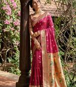 women's magenta paithani soft silk blend saree for festive party & wedding wear with blouse piece