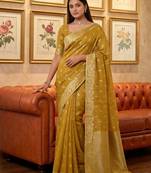 Sutriti mustard tissue silk saree for women festive wedding party ethnic wear