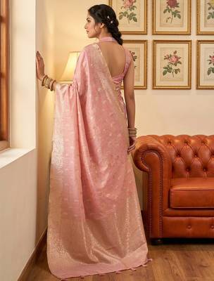 rose pink tissue silk blend saree for women party ethnic wear 3