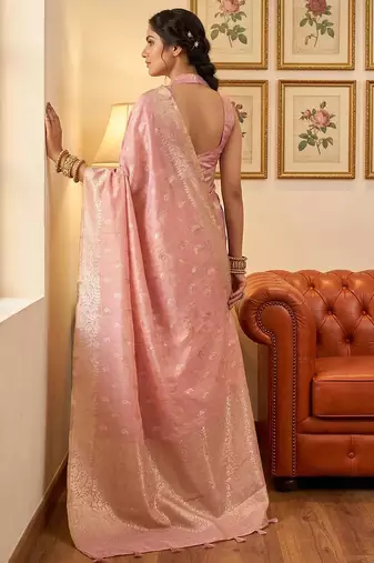 rose pink tissue silk blend saree for women party ethnic wear