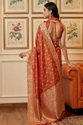 red tissue silk blend saree for women wedding festive party ethnic wear