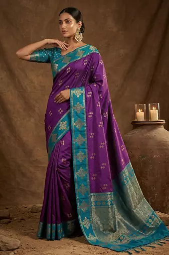 Sutriti purple banarasi soft silk saree for women festive wedding ethnic saree