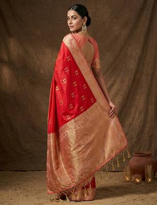 red banarasi soft silk blend saree for women wedding festive  2