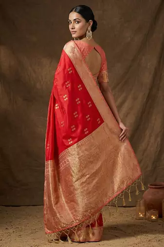 red banarasi soft silk blend saree for women wedding festive 