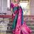 Sutriti teal green soft silk saree with rani pink border - ethnic festive wedding saree for women