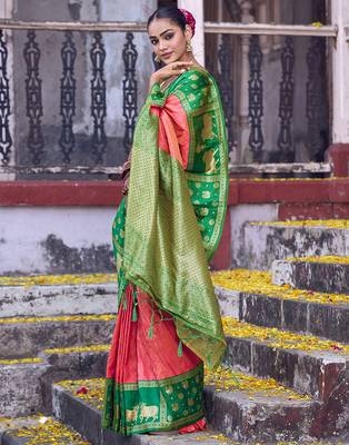 rani pink soft silk blend saree with green border -  for women 5