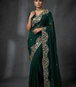 Green Color  Embroidery work of Beads & Sequins Work Satin Silk Saree