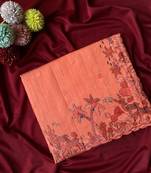 Orange matka silk saree  with heavy floral embroidery border with running blouse