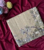 Grey  matka silk saree  with heavy floral embroidery border with running blouse