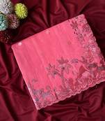 Pink matka silk saree  with heavy floral embroidery border with running blouse
