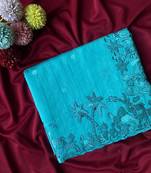 Teal matka silk saree  with heavy floral embroidery border with running blouse