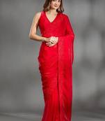 Red Color multi Embroidery Work  Satin Silk  Saree