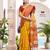 Yellow & orange pochampalli soft silk blend saree with traditional ikat pallu sari