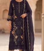 Purple silk semi stitched suit with embroidery & sequence work