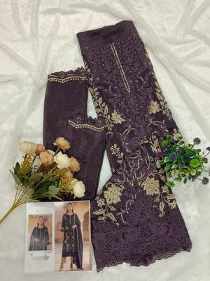 Purple silk suit with embroidered sequin  2