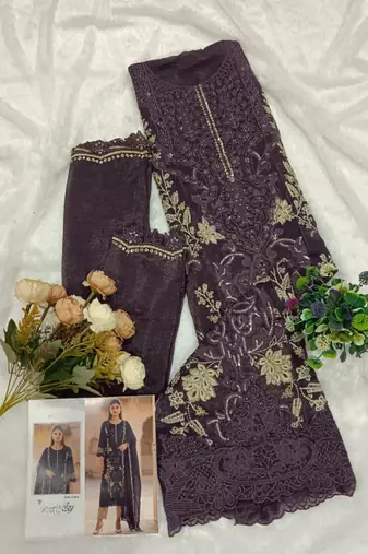 Purple silk suit with embroidered sequin 
