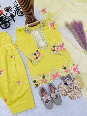 Designer party wear heavy natural crep kids patiala set 4