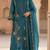 Teal blue silk semi stitched suit with embroidery & sequence work