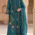 Teal blue silk semi stitched suit with embroidery & sequence work