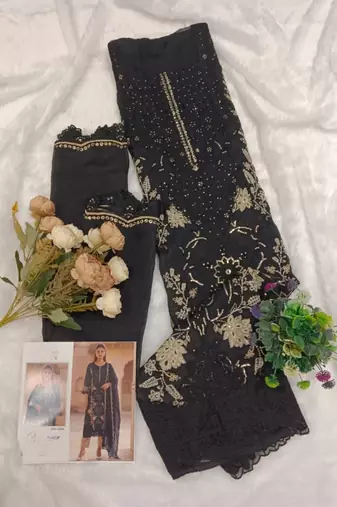 Black silk suit with embroidered sequin 