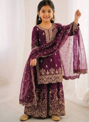 Designer wedding embroidered work kids plazzo set 1