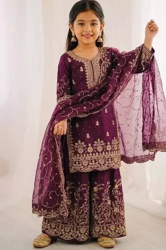 Designer wedding embroidered work kids plazzo set