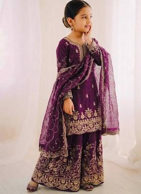 Designer wedding embroidered work kids plazzo set 2