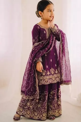 Designer wedding embroidered work kids plazzo set