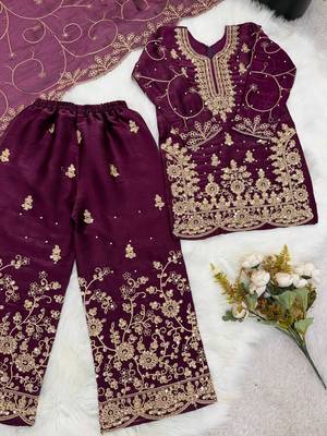 Designer wedding embroidered work kids plazzo set 3