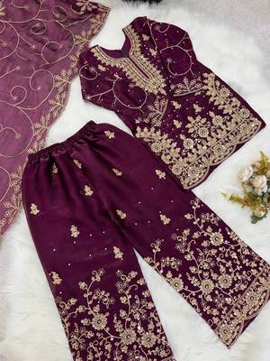 Designer wedding embroidered work kids plazzo set 4