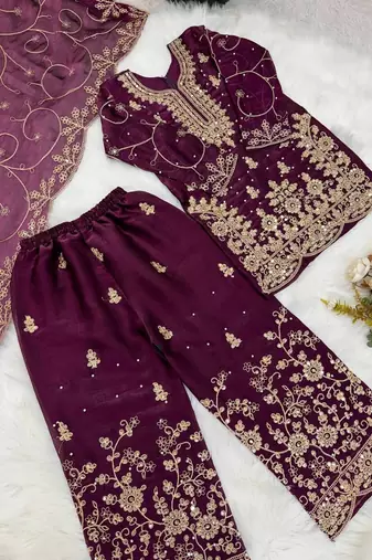 Designer wedding embroidered work kids plazzo set