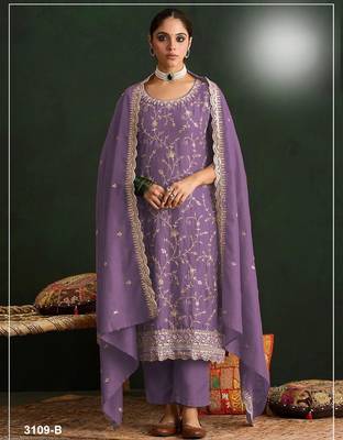 Purple vichitra silk suit with embroidered sequin  1