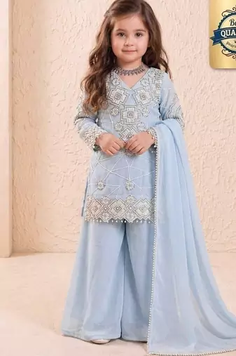 Designer party wear look kids top palazzo & dupatta set
