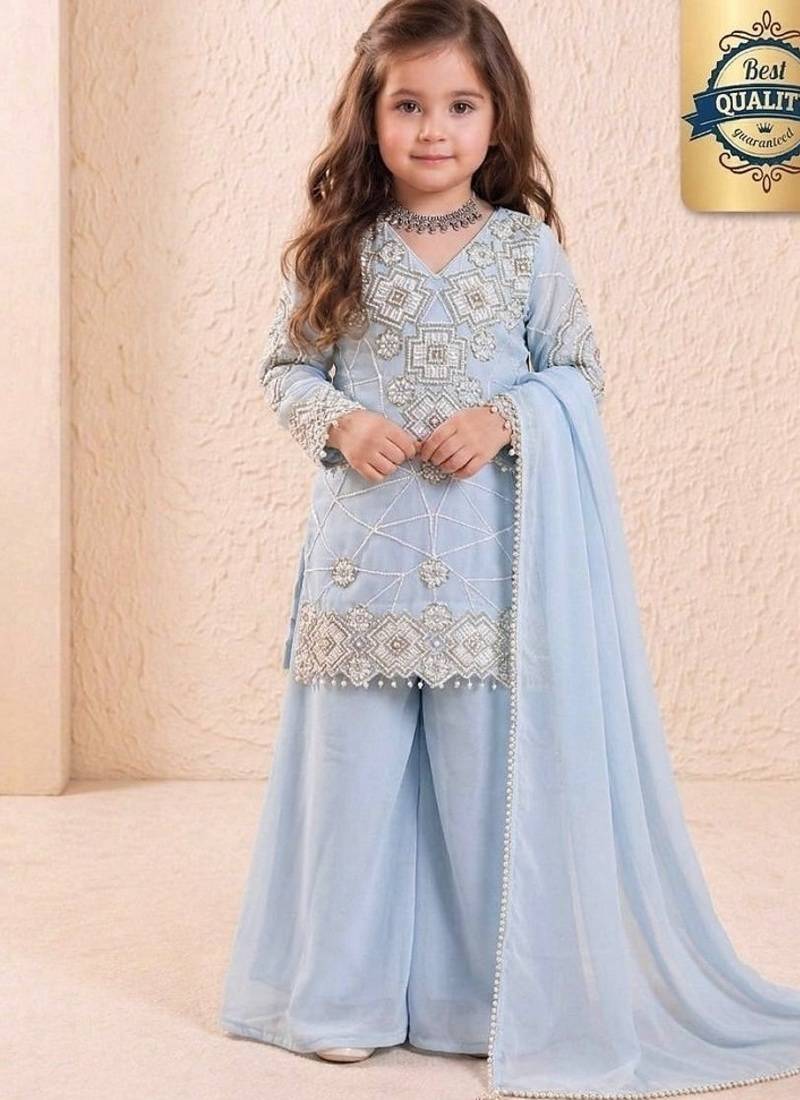 Designer party wear look kids top palazzo & dupatta set