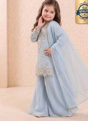 Designer party wear look kids top palazzo & dupatta set 2