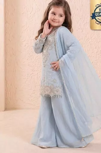 Designer party wear look kids top palazzo & dupatta set