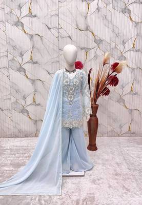 Designer party wear look kids top palazzo & dupatta set 3
