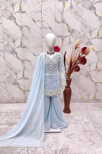 Designer party wear look kids top palazzo & dupatta set