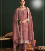 Peach vichitra silk semi stitched suit with embroidery & sequence work