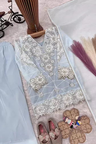 Designer party wear look kids top palazzo & dupatta set