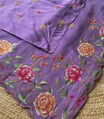 Lavender matka silk saree  with heavy floral embroidery border with running blouse