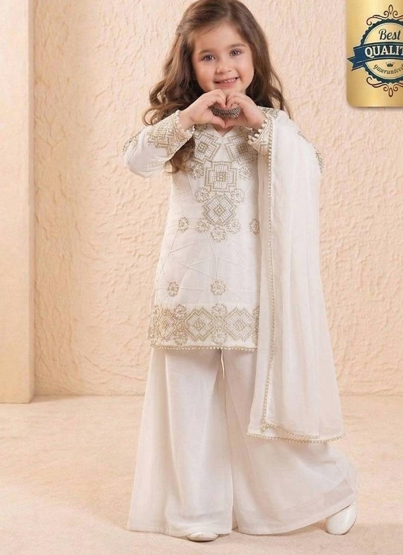 Designer party wear look kids top palazzo & dupatta set