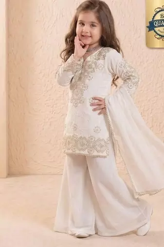Designer party wear look kids top palazzo & dupatta set