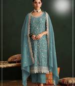 Blue vichitra silk semi stitched suit with embroidery & sequence work